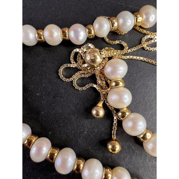 Cultured pearl and gold over sterling silver 26 inch bolo necklace - Picture 7 of 11